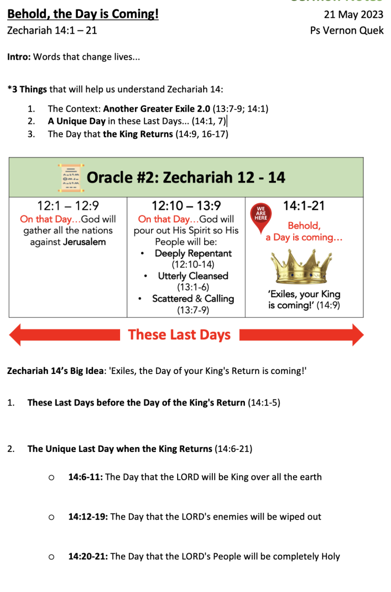 Sermon Notes 21 May 2023 Zion Bishan Bible Presbyterian Church